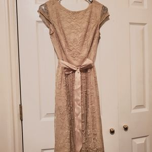 Tan floral formal dress